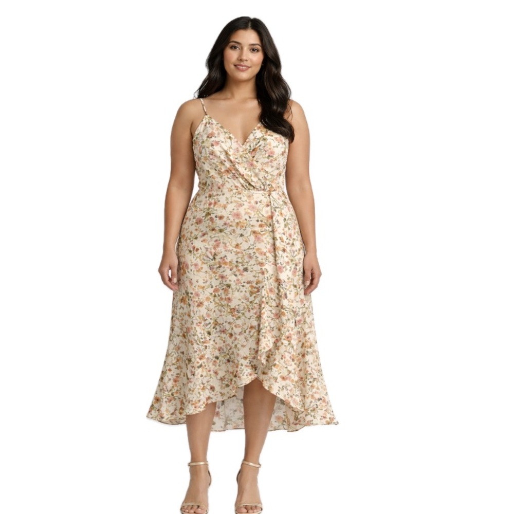 Chelsea 28, Floral Midi Dress with Spaghetti Straps, Size 1x